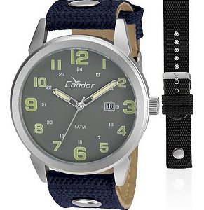 Relógio Masculino Condor Co2115um Calendário Azul E Preta Prateado Azul
