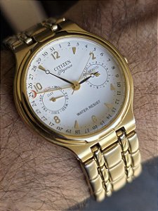 Elegância Japonesa! Citizen Elegance Dourado Calendário Triplo Original ⭐🔥