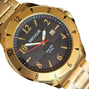 Relógio Masculino Seculus 23651gpsvda1 Dourado Preto