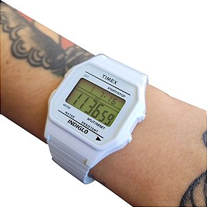 Relógio Timex Digital Indiglo Pulseira Fixo Flex Branco