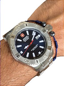 Relógio Wenger Swiss Military Quartz Suíço 44mm Aço Inox Coroa Rosca Fora Linha
