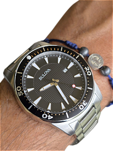 Relógio Masculino Bulova 98b238 Bulova 42mm Prateado Preto