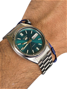 Relógio Seiko 5 Automático 21 Rubis Vintage Verde Prateado