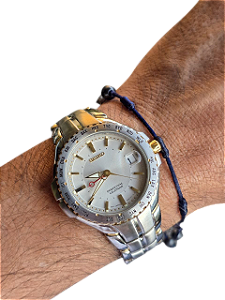 Relógio Seiko Perpetual Calendar GMT World Time 1999 8F56 Raro Aço Original Coroa Rosca