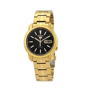 Relógio Seiko 5 Automatico Dourado Clássico Preto Snkl88k1