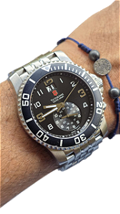Relogio Victorinox Swiss Army Diver 241166 Swiss Made Big Date Duplo Fuso Aco 43mm Ano 2010