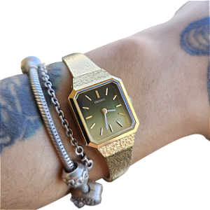 Relógio Seiko Vintage Feminino Dourado Verde 1979 11-8990