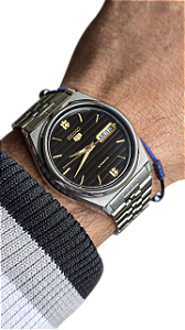 Seiko 5 Automático 7009A 1982 Aço Inox Dial Preto Raro Lindo