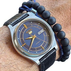 Relógio Seiko 5 Automático 7009A Mostrador Azul Vintage 1984