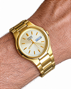 Citizen Quartz Dourado Day Date Calibre 1112 Vintage Anos 90