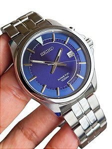 Relógio Masculino Seiko Kinetic Azul Sunburst Japonês Calibre 5M82A
