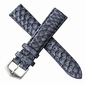 Pulseira Chainon P/ Relógio Couro Peixe 22mm Azul Escuro