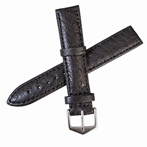 Pulseira Relógio Chainon Couro De Avestruz 18mm Preto