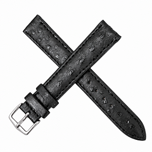Pulseira Relógio Chainon Couro De Avestruz 16mm Preto