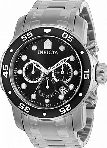 Relógio INVICTA Original Pro Diver 0069 Prata Cronógrafo Mostrador Preto