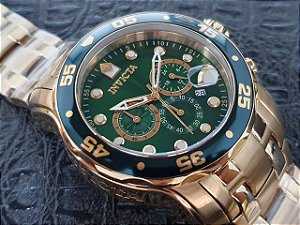 Relógio Invicta Pro Diver Plaque Ouro Fundo Verde 21925 0075