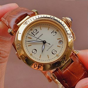 18kt OURO MACIÇO Relógio Cartier Pasha AUTOMÁTICO SUÍÇO Ref 1989