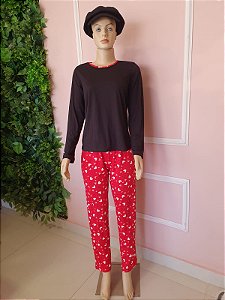 Pijama Longo Preto/Vermelho D23VM