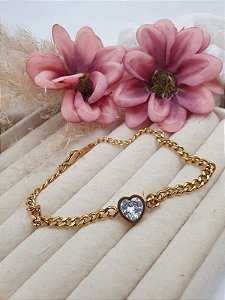 Pulseira Aço Inox Coração Brilhante Dourada 1400359DR