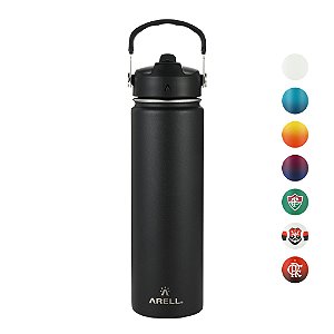 Garrafa Térmica Arell Straw Flask Com Alça em Aço Inox 650ml