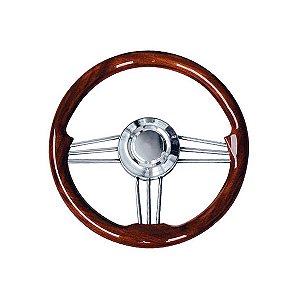 Volante T14l Náutico Mogno Luxuoso Com 9 Raios Refoçado 35Cm