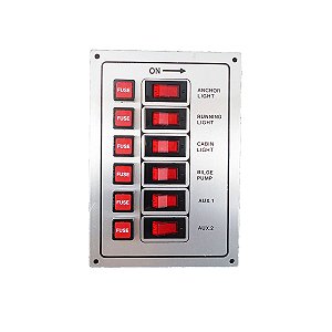 Painel Elétrico Com 6 Botões 12V-24V Led Vermelha Barco