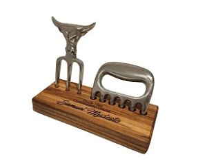 Garra De Urso + Garfo Tridente + Base Madeira de Lei