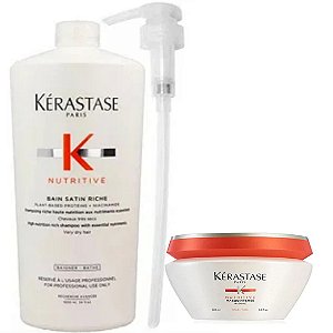 Kérastase Nutritive Shampoo Satin Riche 1L e Máscara Grossos 200g