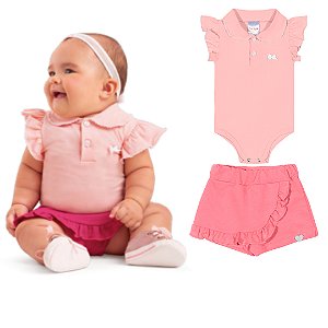 Fantoni Bebê Menina Body C/Gola+Shorts Saia Babado(30095/30175)