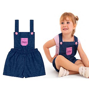 Fantoni Jardineira Infantil Menina Moletinho Ecológico Jeans (40430)