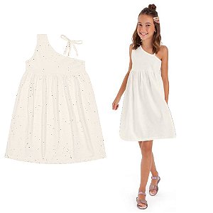 Fantoni Vestido Juvenil Rotativo Com Brilho Off White (10635)