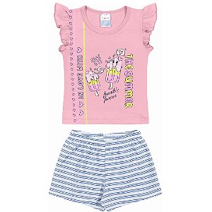 Fantoni Conjunto Blusa E Shorts Rosa Claro (40835)