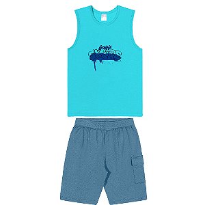 Fantoni Machão Azul Turquesa e Bermuda Moletinho (10125)