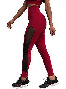 Legging basic vinho com tule lateral