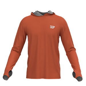 Camisa Poliester com Capuz, Passante no Polegar Laranja