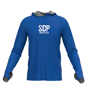 Camisa Poliester com Capuz, Passante no Polegar AZUL
