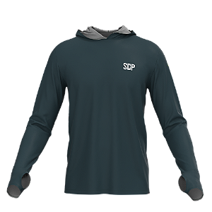 Camisa Poliester com Capuz, Passante no Polegar AZUL ESVERDEADO