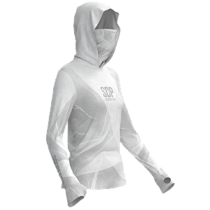 Camisa Sodpesca Feminina com Capuz, Bandana, Passante no Polegar - Branca