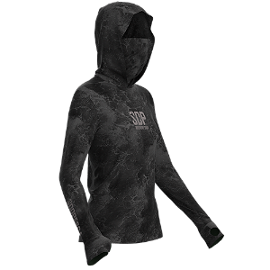 Camisa Sodpesca Feminina com Capuz, Bandana, Passante no Polegar - Preta