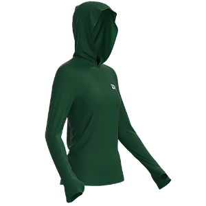 Camisa Poliamida Feminina com Capuz, Passante no Polegar, Verde