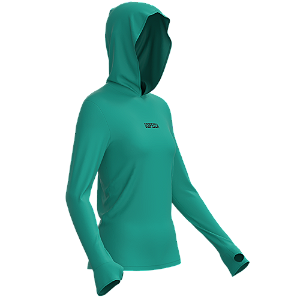 Camisa Poliamida Feminina com Capuz, Passante no Polegar, Verde Claro