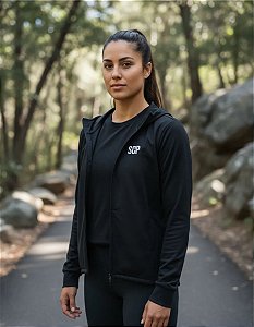 Jaqueta Corta Vento Sodpesca com Capuz Preta Feminina