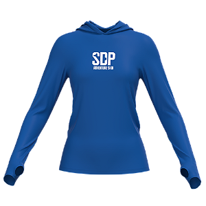 Camisa Poliester MERIDA com Capuz, Passante no Polegar Feminina AZUL