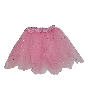 Saia tule rosa estrelinhas infantil