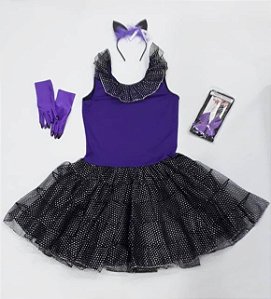 Fantasia vestido Gata poás glitter adulto com tiara