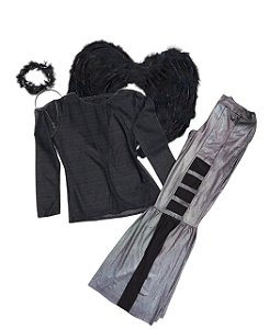 Fantasia conjunto Anjo Negro luxo adulto com asa e tiara