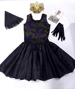 Fantasia vestido Bruxa collor estampa metalizada adulto com chapéu