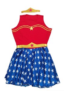 Fantasia vestido Maravilha plus size com cinto e faixa de cabelo