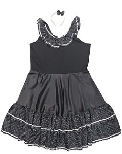 Fantasia vestido Anos 60 mini poás preto e branco plus size com tiara