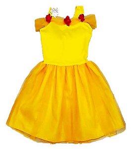 Fantasia vestido Princesa amarela infantil/juvenil com luva
